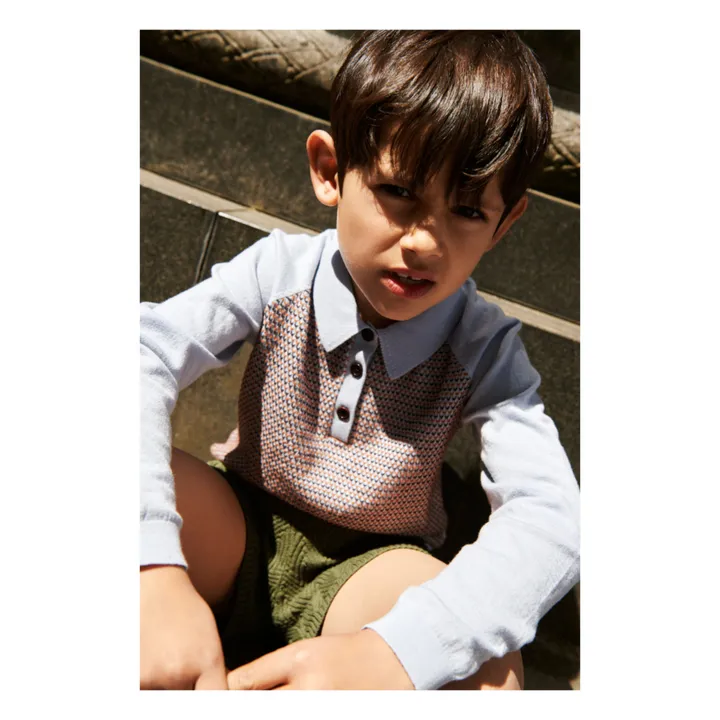 FUB Polo Manches Longues Maille Extra Fine Coton Bio | Bleu ciel