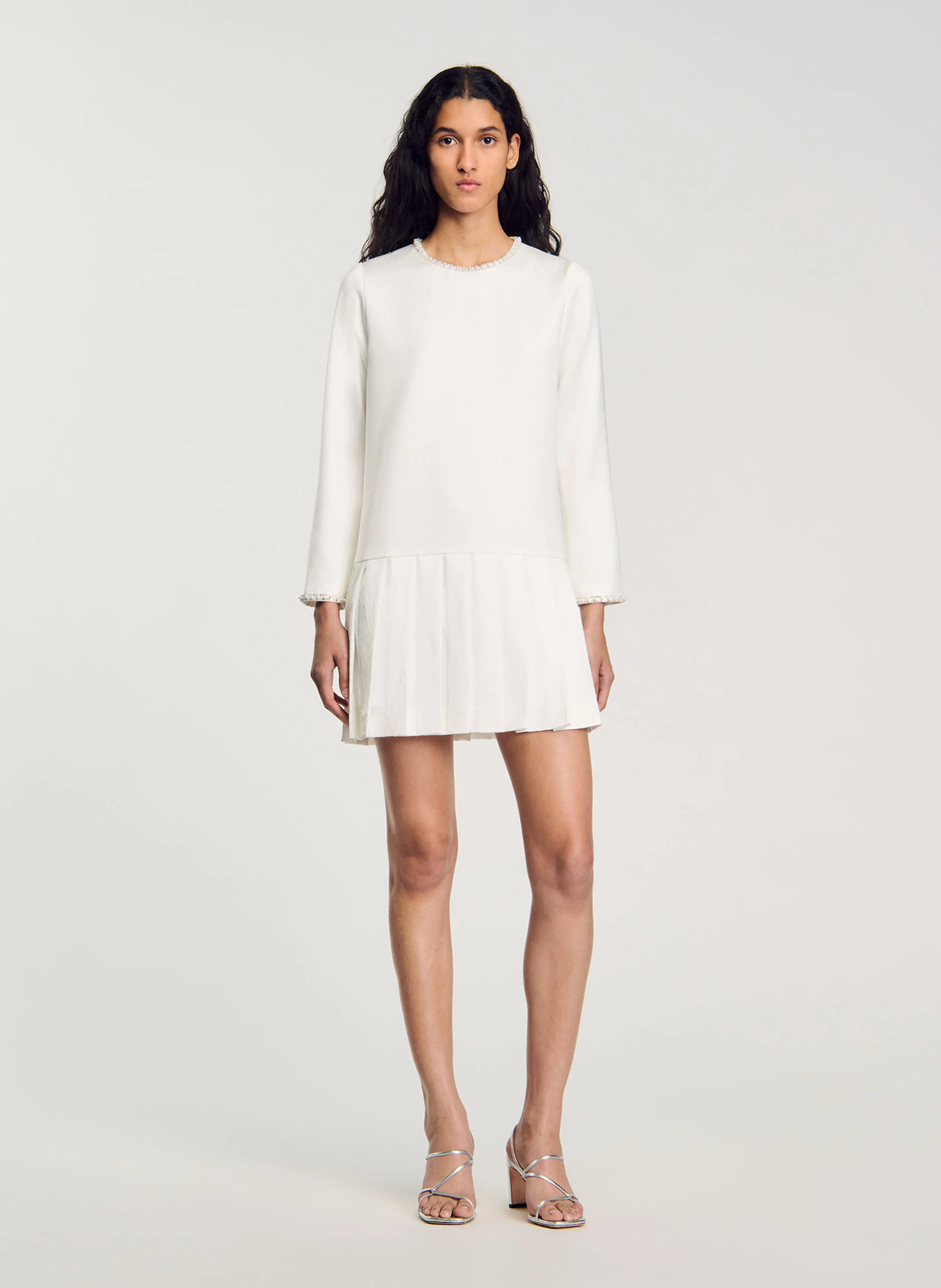 Robe midi col rond| Blanc
