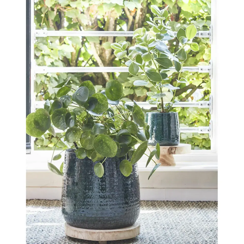 Mica Decorations Plantenpot - keramiek - groen - 15 x 13 cm