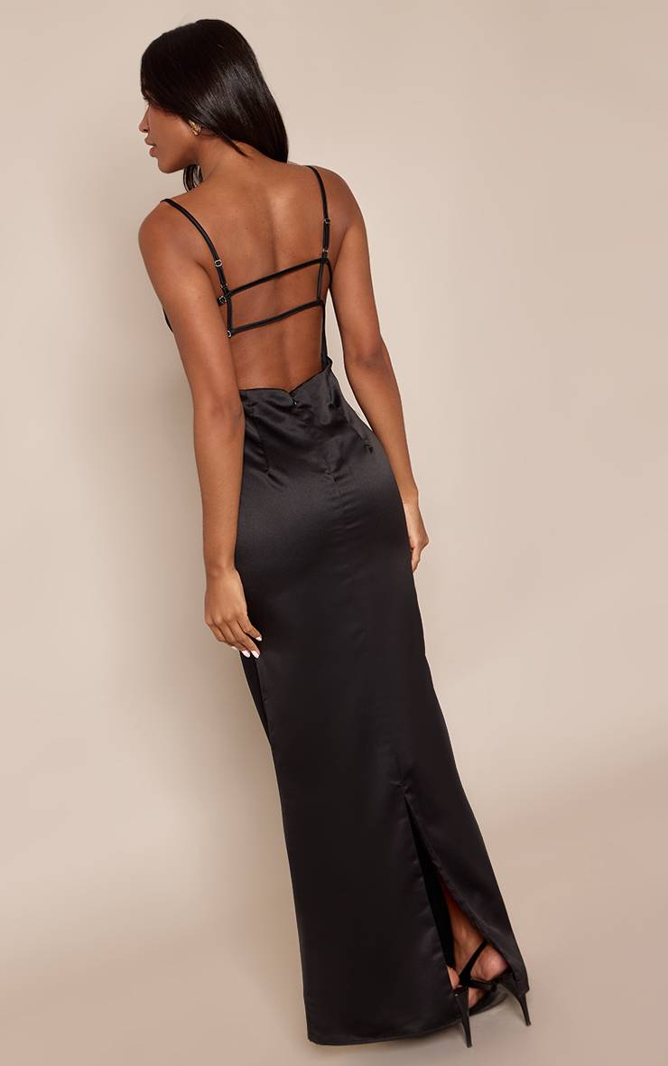 Noir Robe Longue Dos Nu Sans Manches À Bretelles