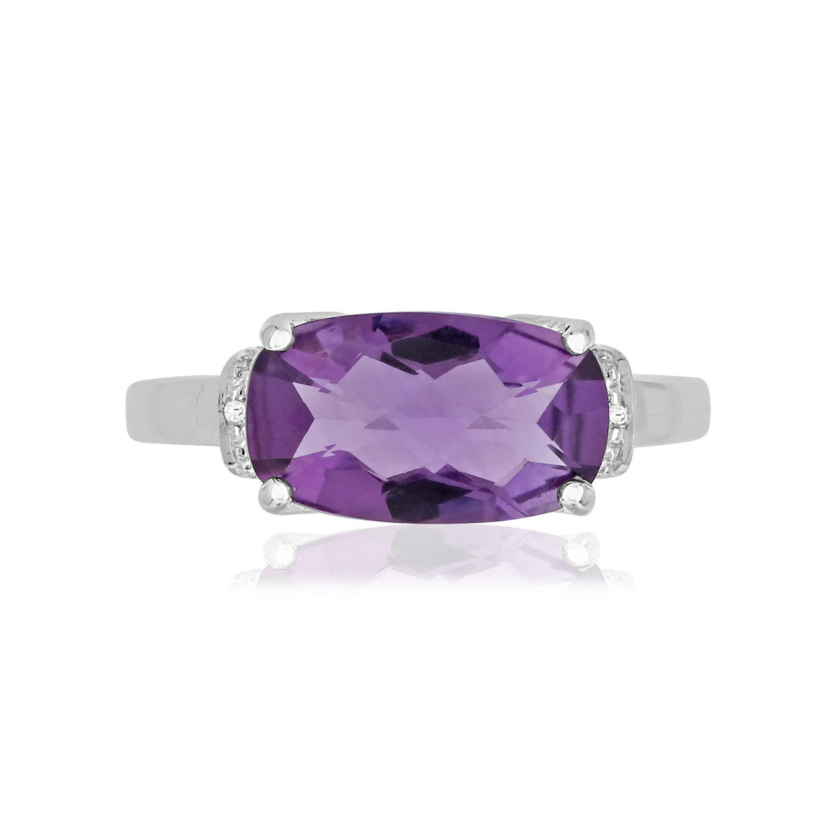 Bague or 375 blanc améthyste ovale et diamants