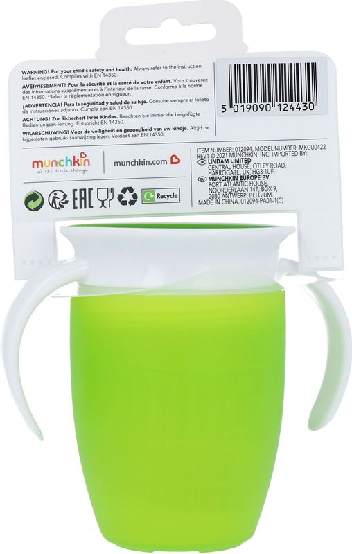Munchkin Miracle Anti-Lek 360° Drinkbeker - Trainer Cup - Oefenbeker voor Baby en Kind - 207ml - Groen