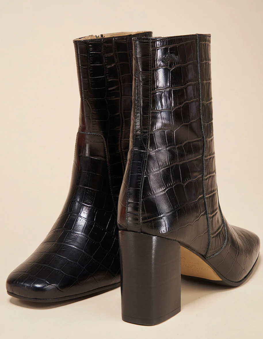 Bottines à talons Irène - Croco XL noir