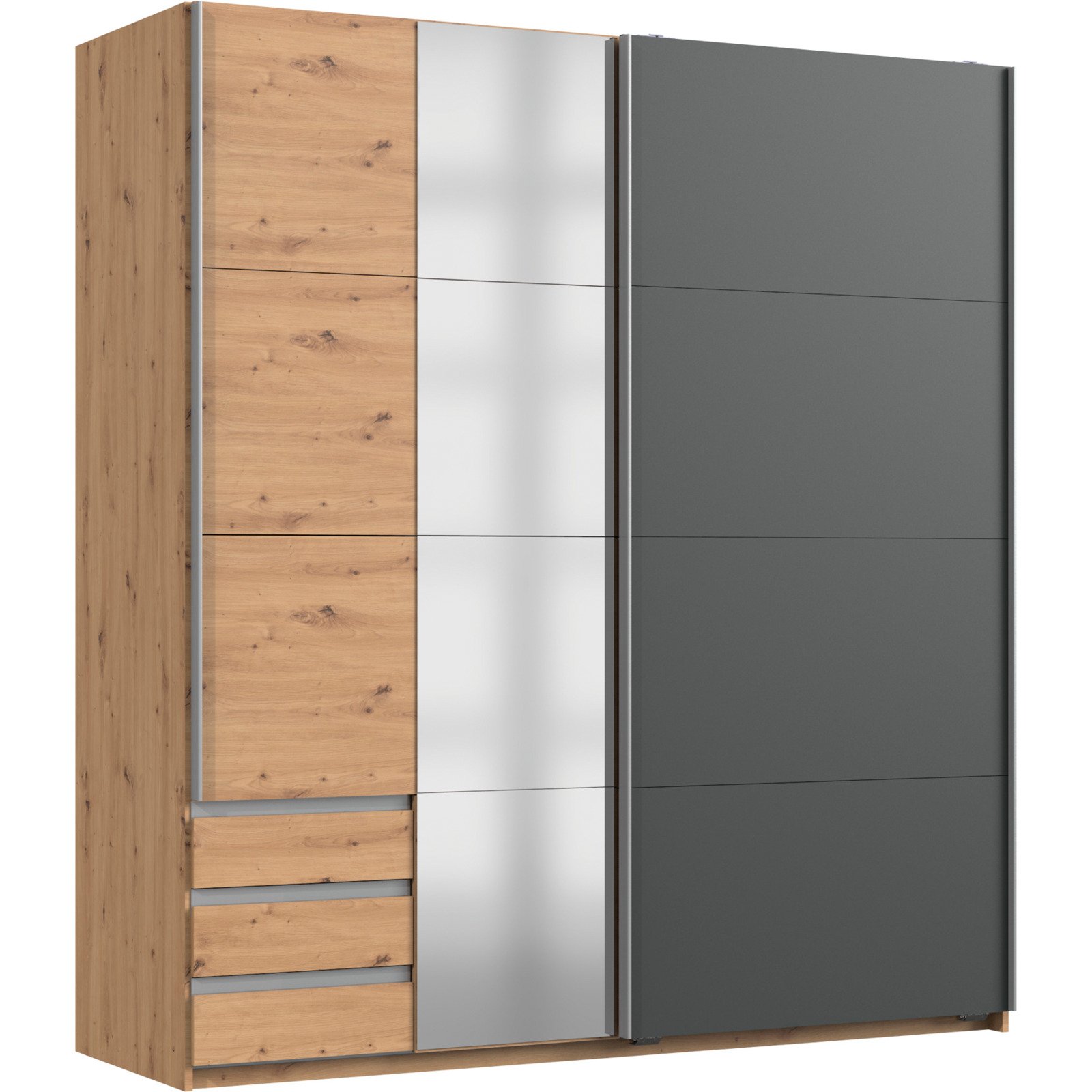 Schwebetürenschrank Saturn Dekor 175 x 191 x 59 cm weiss / grau