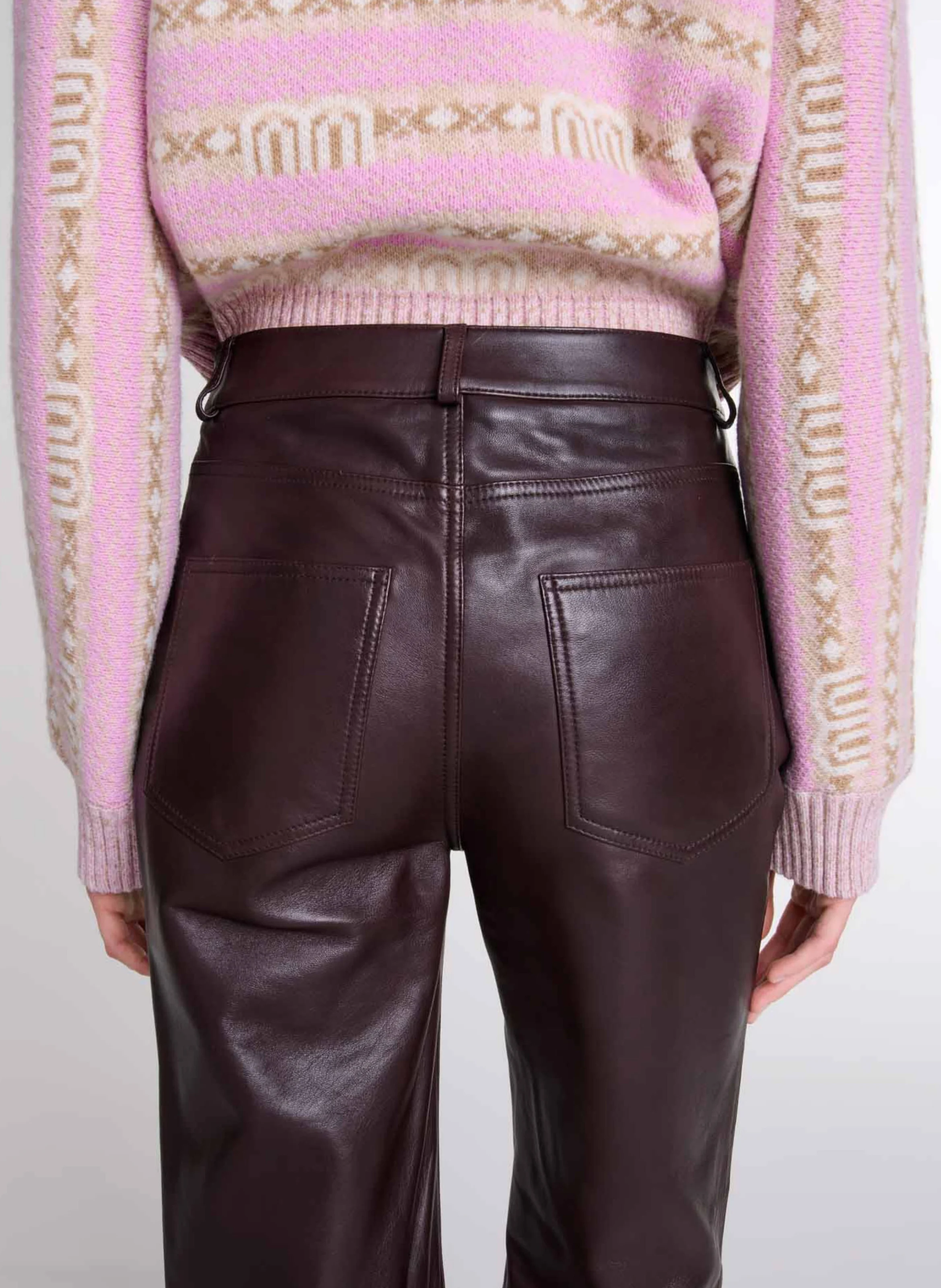 Pantalon flare en cuir| Marron