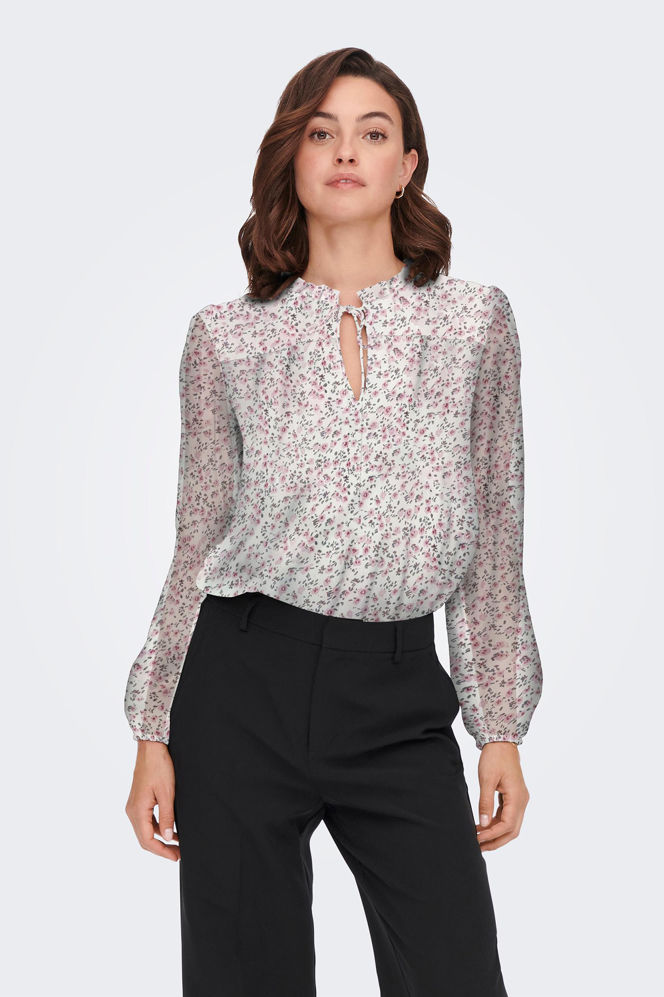 Blusa de manga comprida com gola alta falsa
