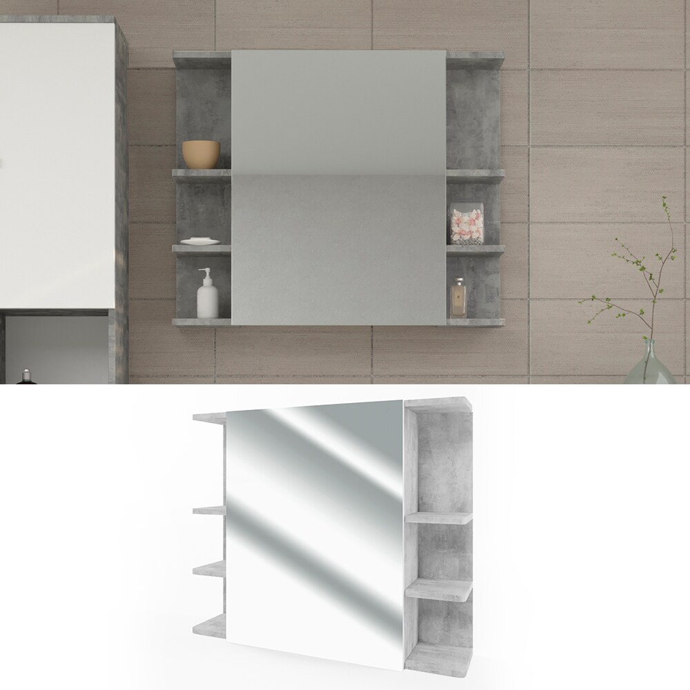 VICCO Badspiegel FYNN 80 x 64 cm Grau Beton - Spiegel Spiegelschrank Wandspiegel