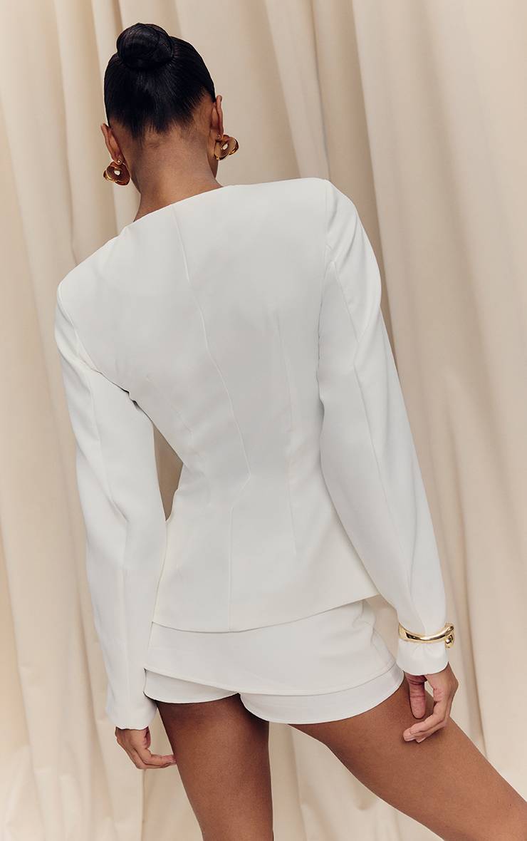 Blanc Ensemble Coordonné Jupe-short Ajustée Tissée