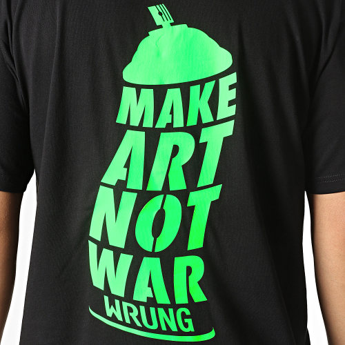 Tee Shirt Oversize Large Make Art Not War Noir Vert Fluo