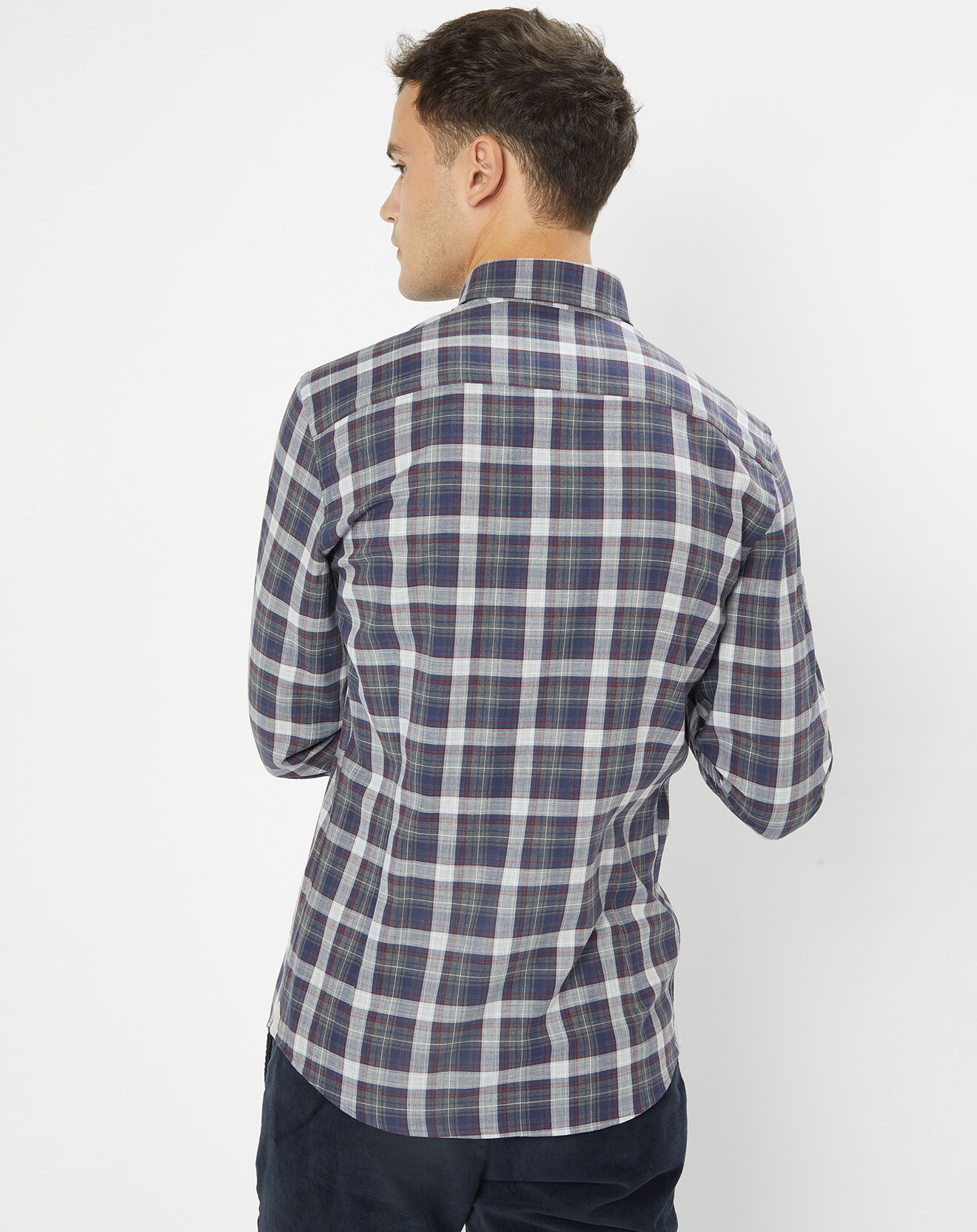 Hackett London Chemise Slim Fit Moy à carreaux gris/bleu/rouge