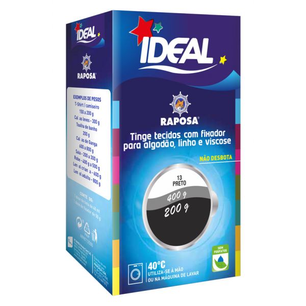 Ideal Tingimento de Roupa Raposa Nº. 13 Preto 1 Dose Tinta 40 ml   1 Dose Fixador de 50g