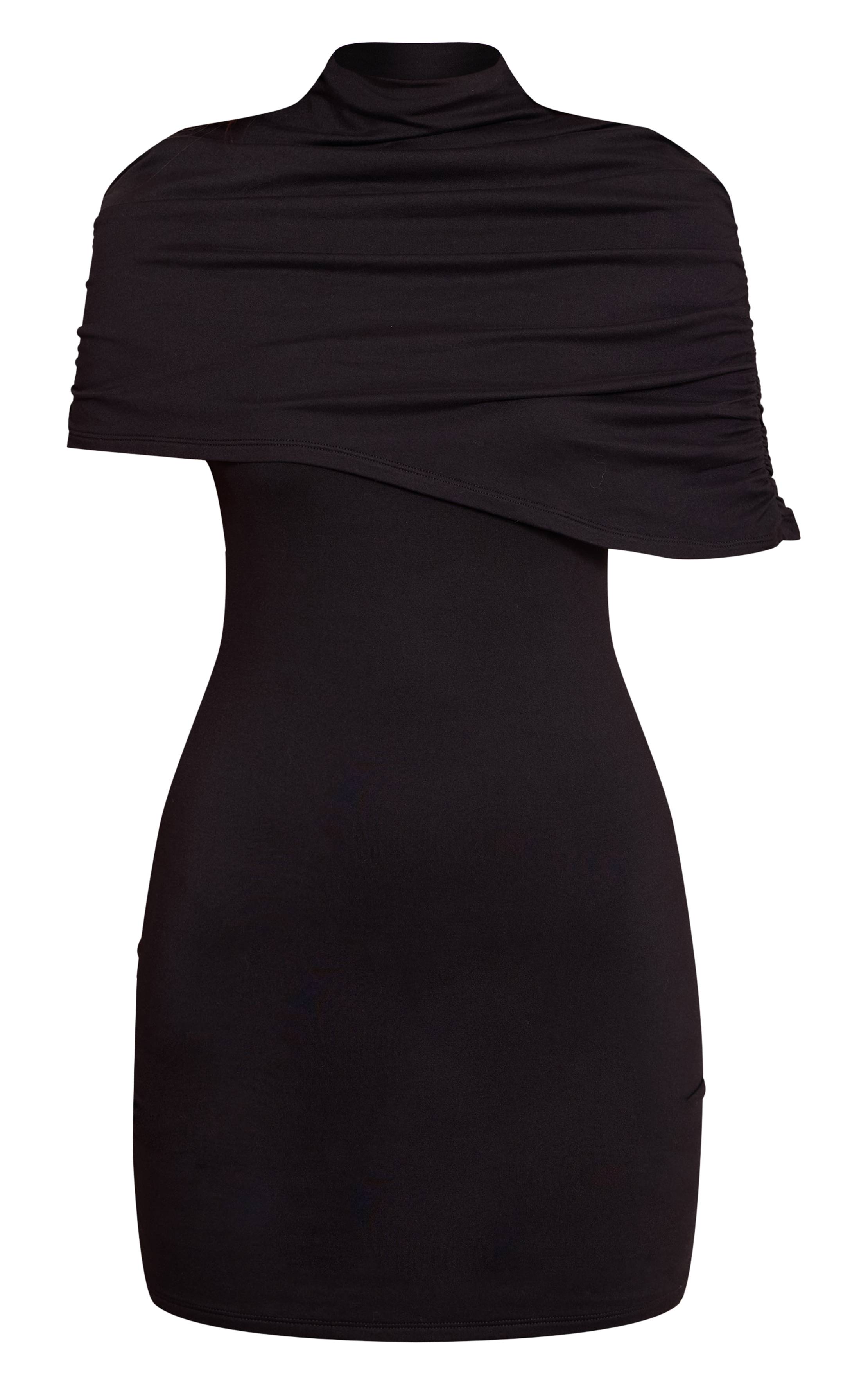 Noir Robe Moulante À Détail Superposé Asymétrique Double Contour