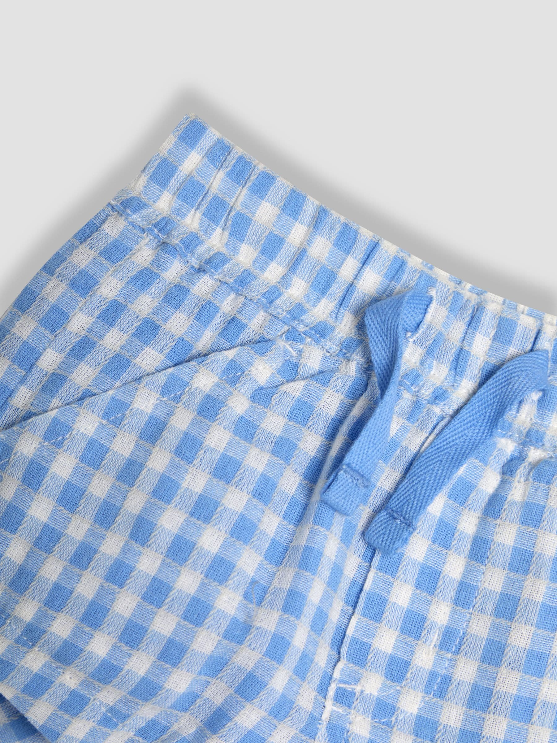 Blauw geruit - JoJo Maman Bébé 100% katoenen short met textuur en geruit patroon