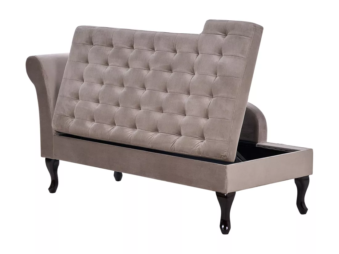 Chaise longue côté droite en velours taupe avec rangement PESSAC