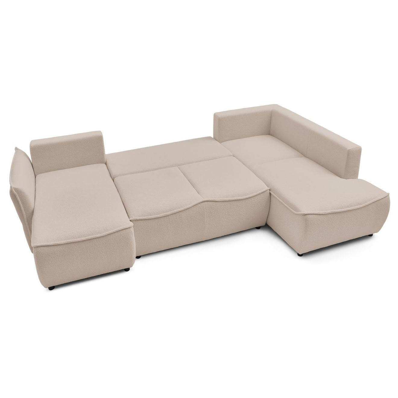 Bobochic Canapé panoramique convertible coffre d'angle gauche bouclette léon beige - 320x194x90 cm