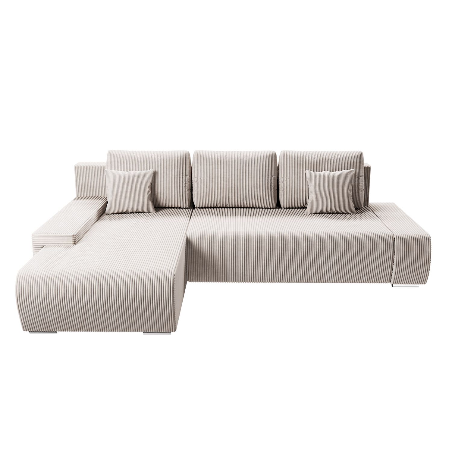 Juskys Sofa Iseo Links mit Schlaffunktion - Stoff Couch L Form für Wohnzimmer - Beige