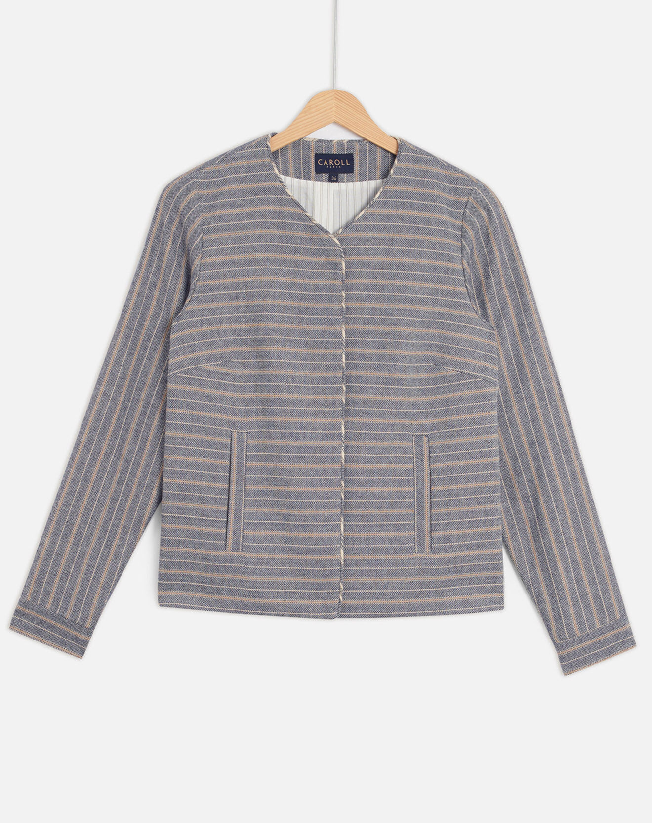 Caroll Veste en Laine mélangée Danila rayée bleu marine