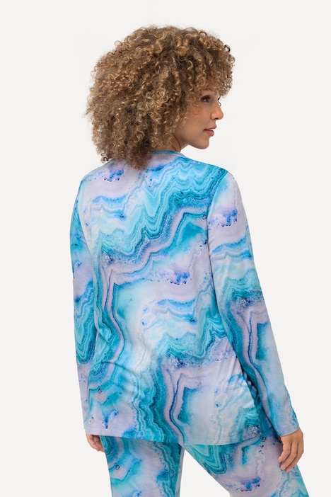 Ski-Shirt, Marmormuster, Loop, V-Ausschnitt, Langarm