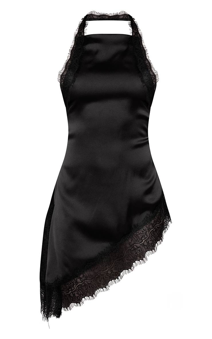 Noir Top Long À Col Licou En Satin Avec Détails En Dentelle