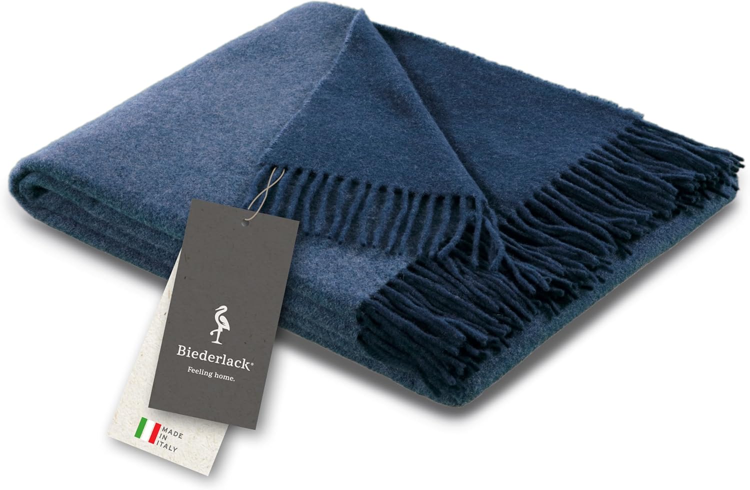 biederlack® samt weiche Kuscheldecke Wool-Mix Jeans-Marine I aus Wolle & Kaschmir I Öko-Tex Zertifiziert I Plaid in 130x170 cm | geeignet als Tagesdecke & Sofa-Decke | Wohndecke in top Qualität