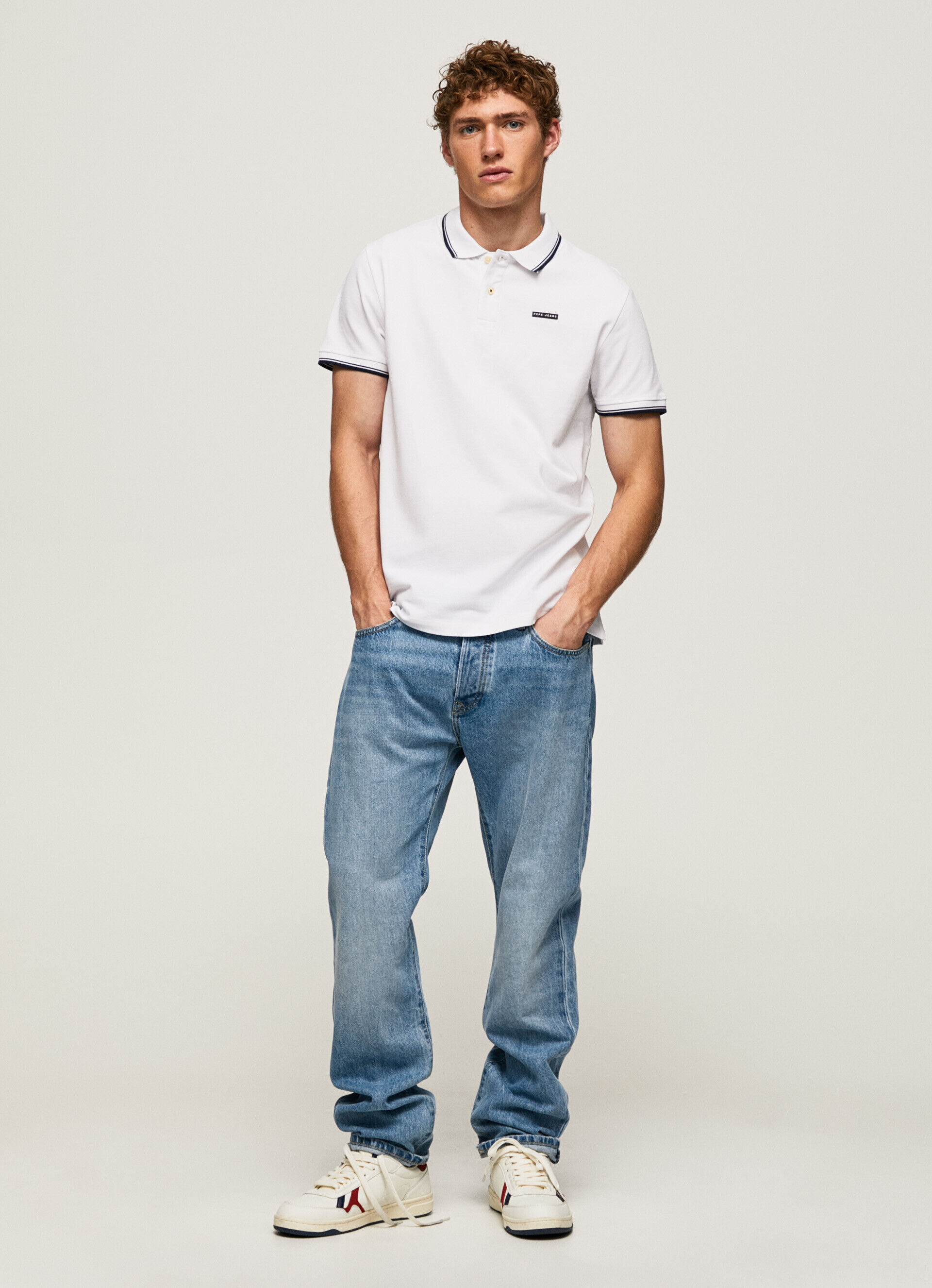 Camisa polo de algodão piqué com detalhes - branca