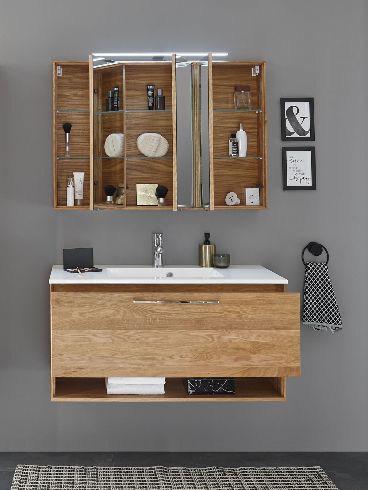 vito Spiegelschrank LAMBA 100 x 70 cm Eiche Natur