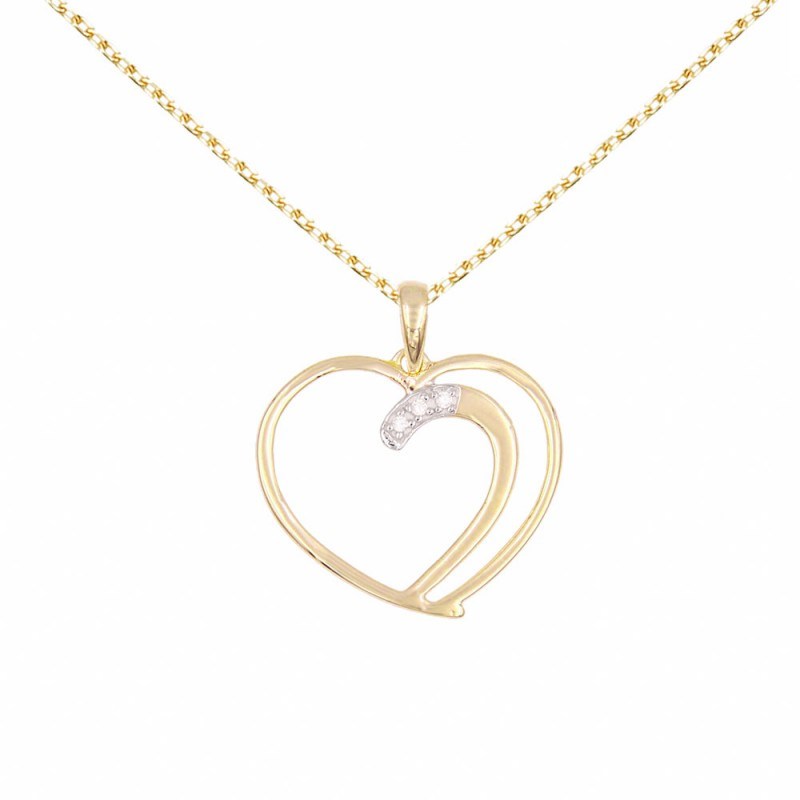 Collier - Pendentif Or Jaune et Zirconiums - Motif Coeur - Chaine Dorée