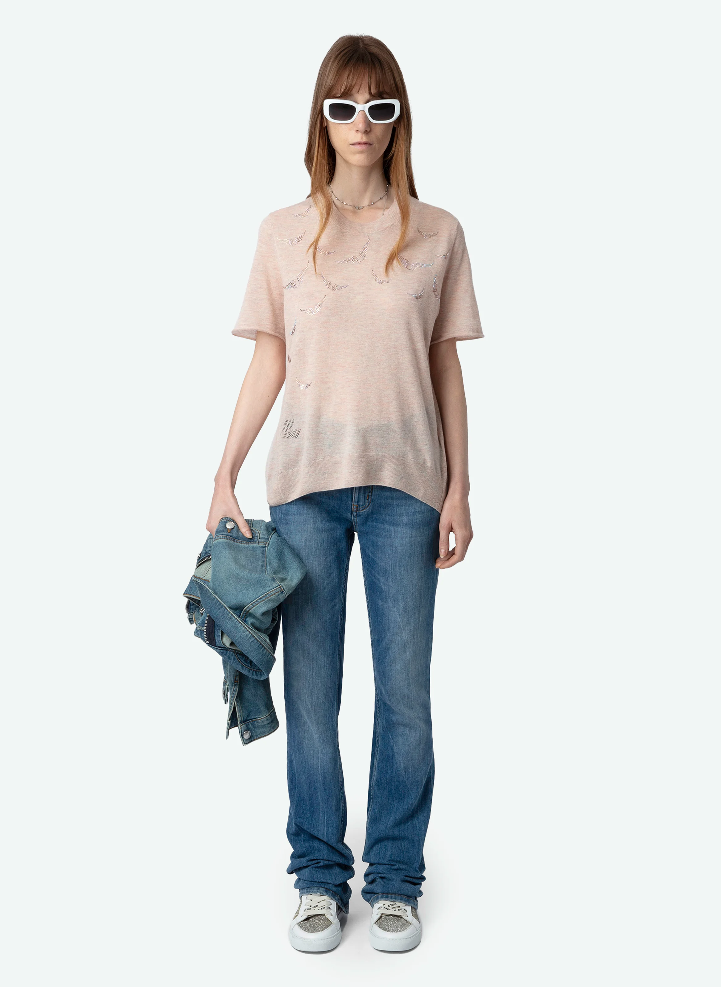 IDA - Tee-shirt droit col rond en cachemire | Rose
