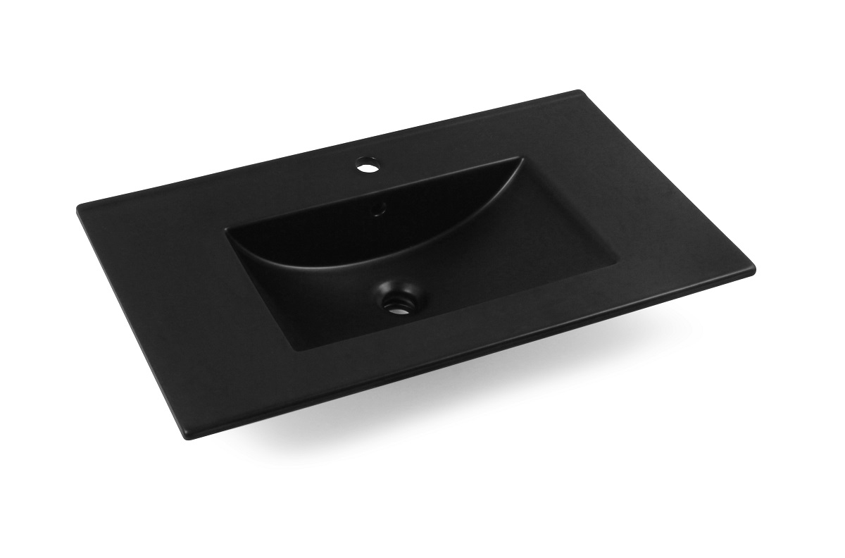 Fontana Rovigo badmeubel 80cm zwart mat met zwarte wastafel met kraangat en spiegelkast zonder verlichting