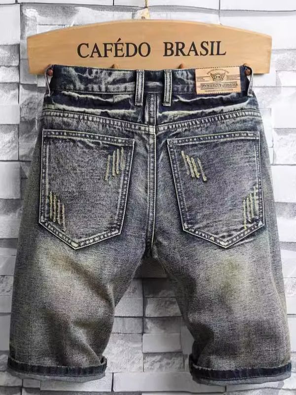 Denimic - Mid Rise Washed Distressed Denim Shorts