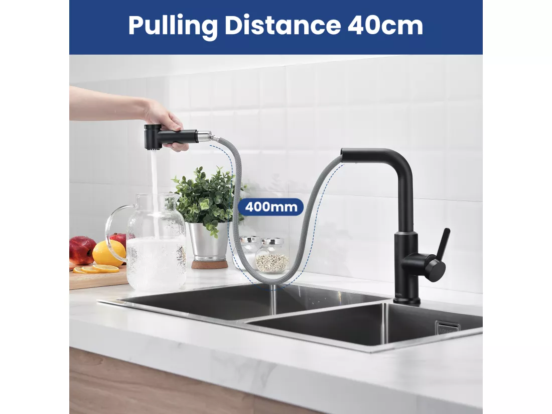 2PCS CECIPA MAX Mitigeur de Cuisine avec Douchette Extractible, Robinet d'évier Noir, Robinet d'eau Chaude et Froide, 2 Modes de Sortie D'eau