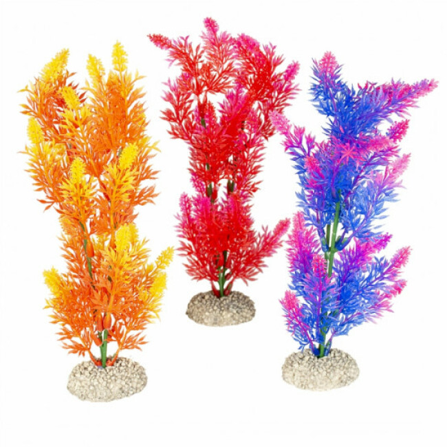 Décoration pour aquarium plante haute rouge/jaune/mauve en plastique