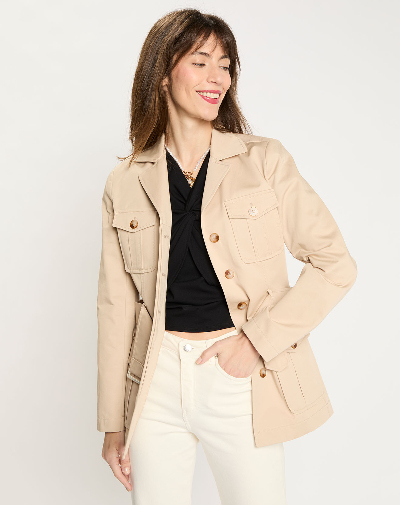Zapa Trench-coat court en Gabardine Vania beige