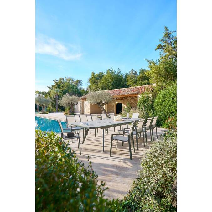 Table de jardin extensible PULPY Vert laurier & Gris granite
