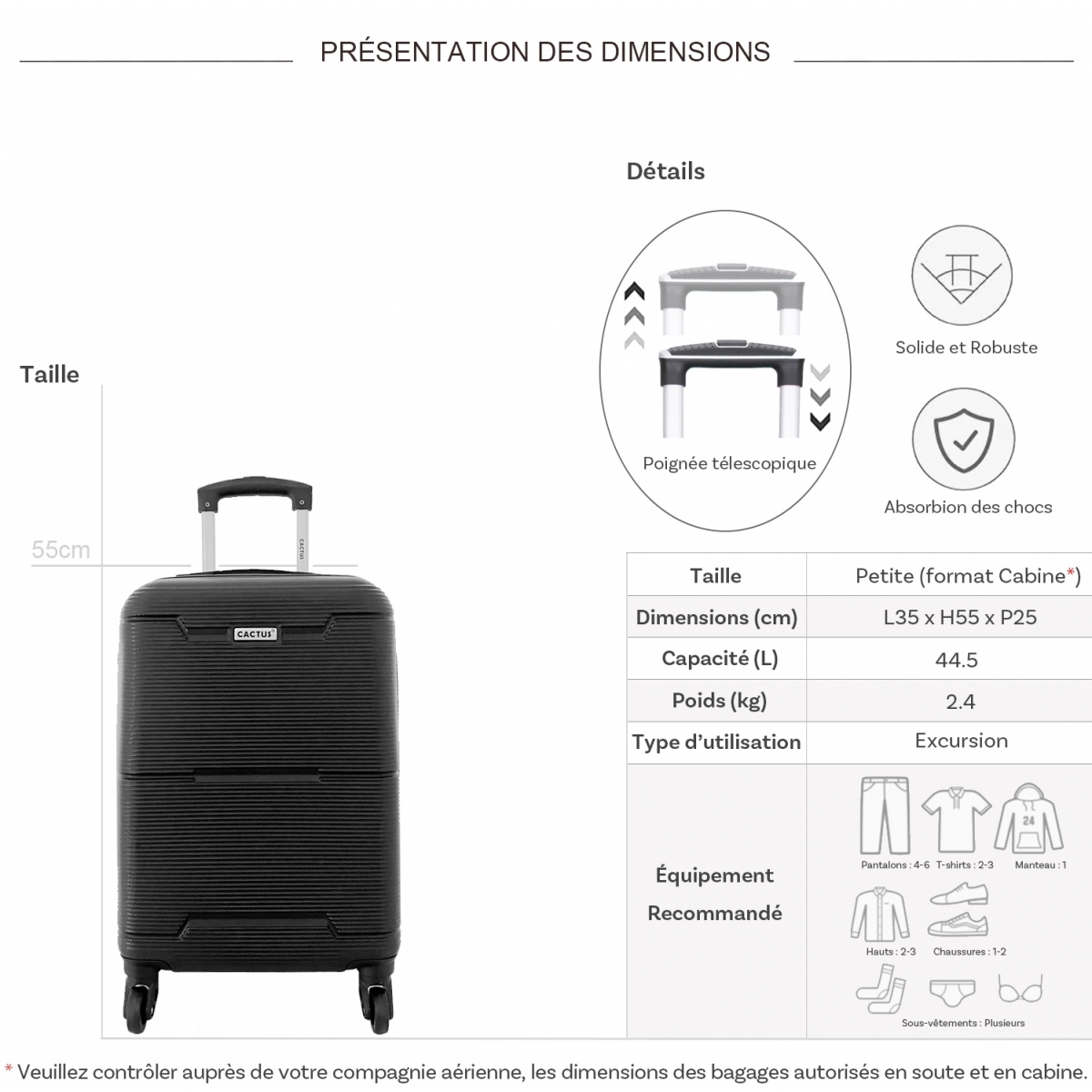 Cactus Valise cabine rigide Cactus ABS 55cm