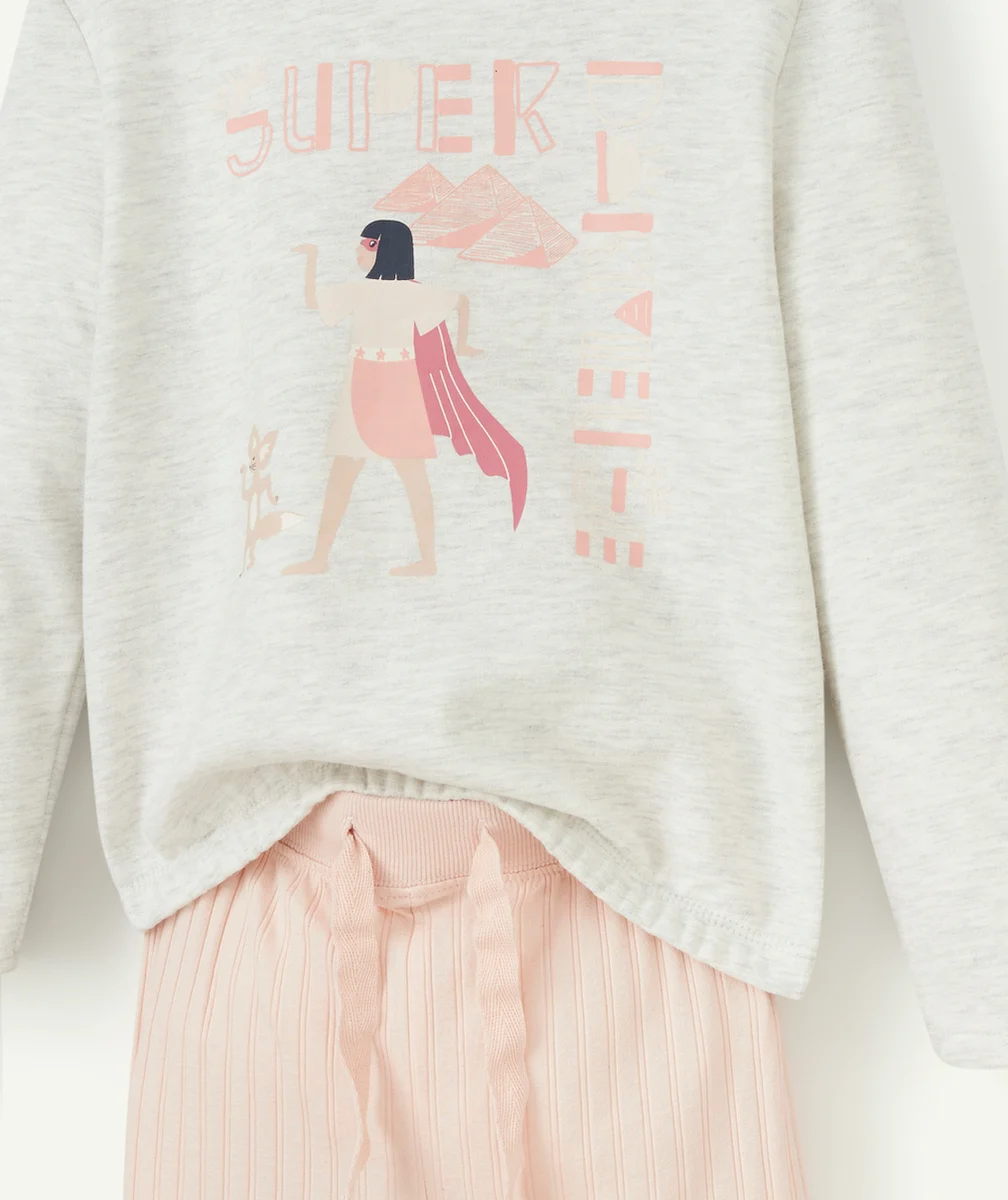 PYJAMA FILLE EN COTON RECYCLÉ ÉCRU AUX MOTIFS ÉGYPTIEN