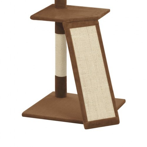 Arranhador marrom para gatos com hastes de sisal.