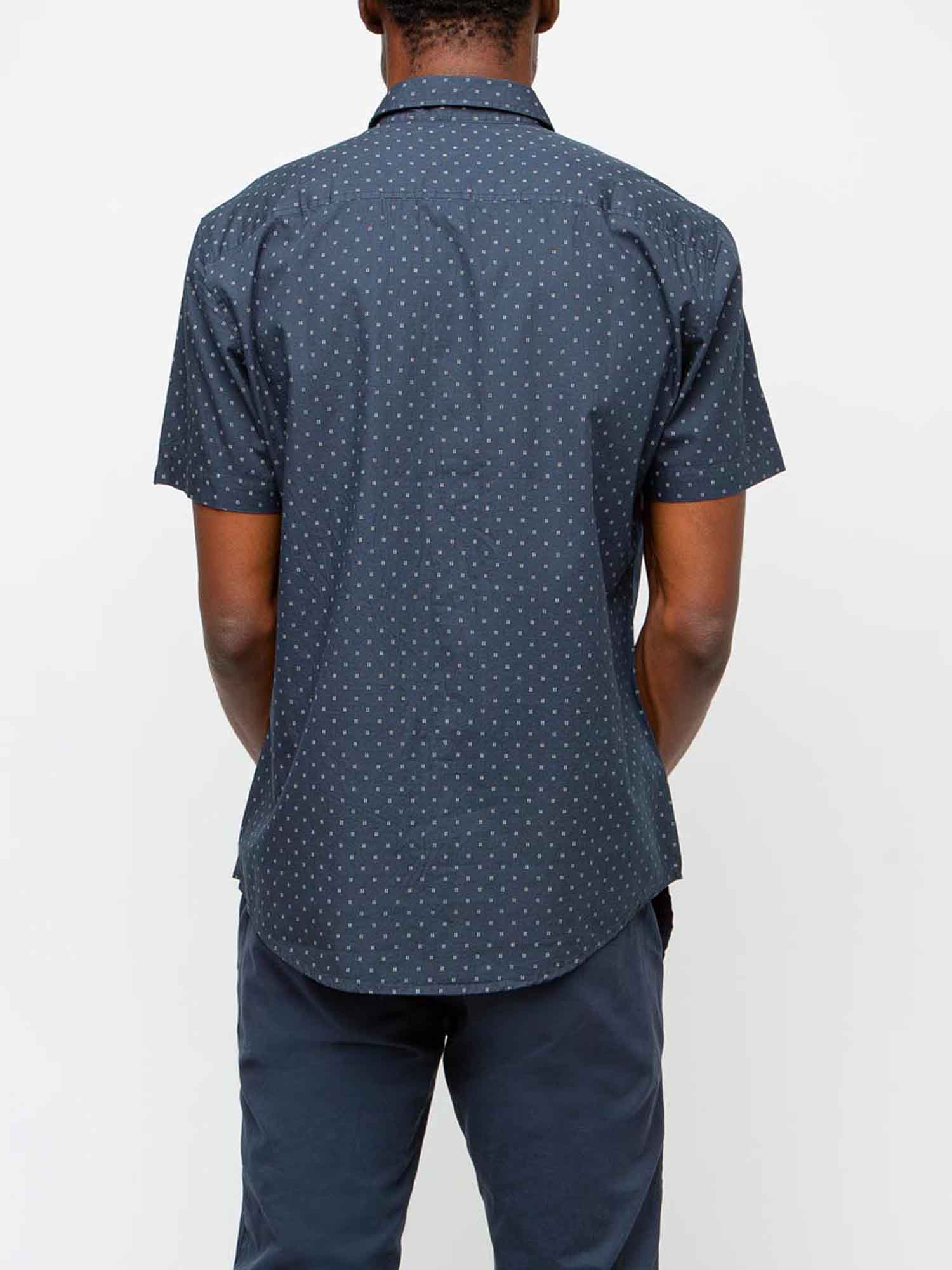 Chemise Homme Manches Courtes Micro Motif bleu marine