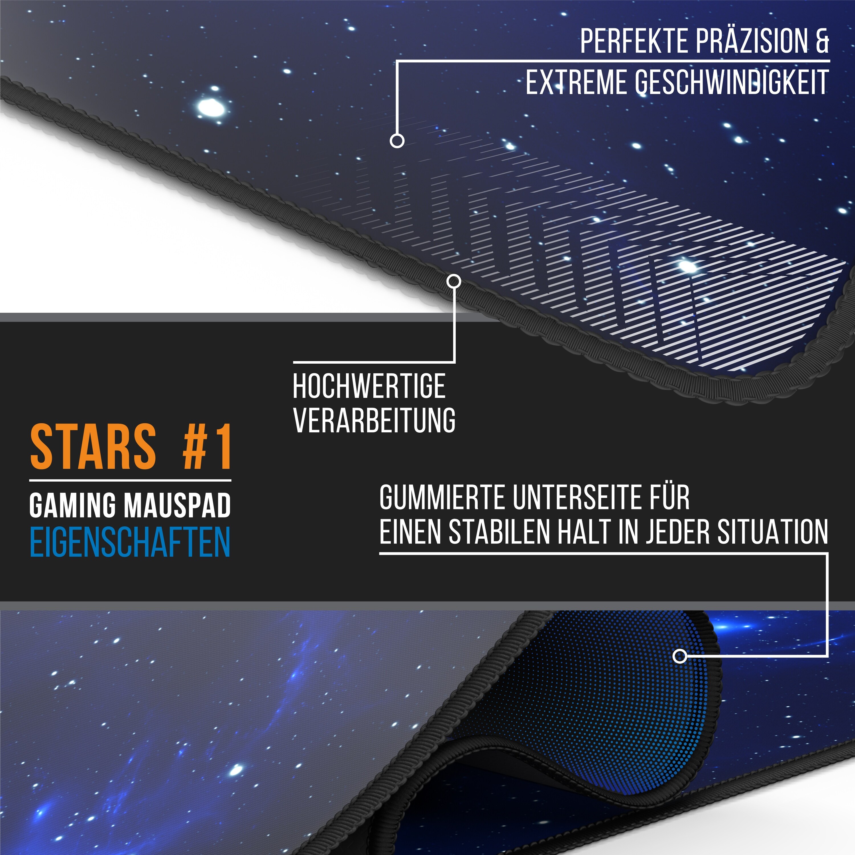 CSL Gaming Mauspad, extra groß, 1200 x 400 x 3 mm Schreibtischunterlage XXXL, Rutschfest, Space