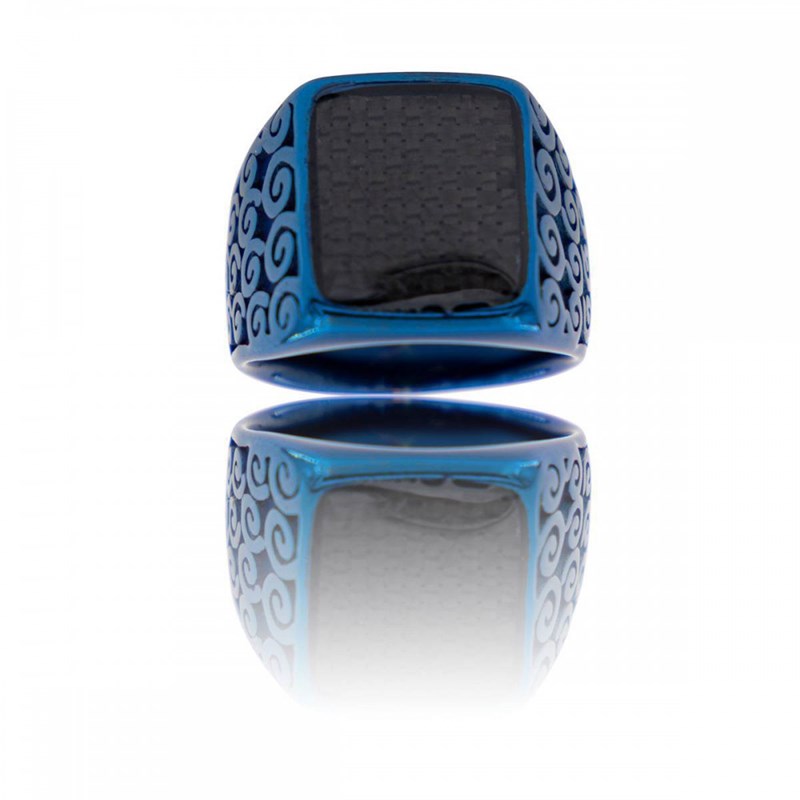 Chevalière Acier Couleur Bleu Homme CARBA