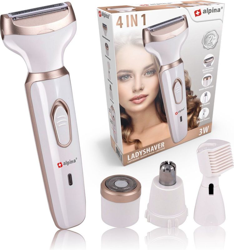 alpina 4-in-1 Ladyshave - Scheerapparaat Vrouw - voor Lichaam en Gezicht - Incl. Wenkbrauw Trimmer