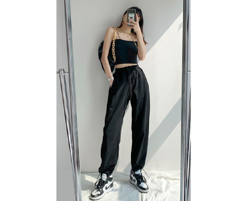 KONGER - Hoge taille effen joggingbroek