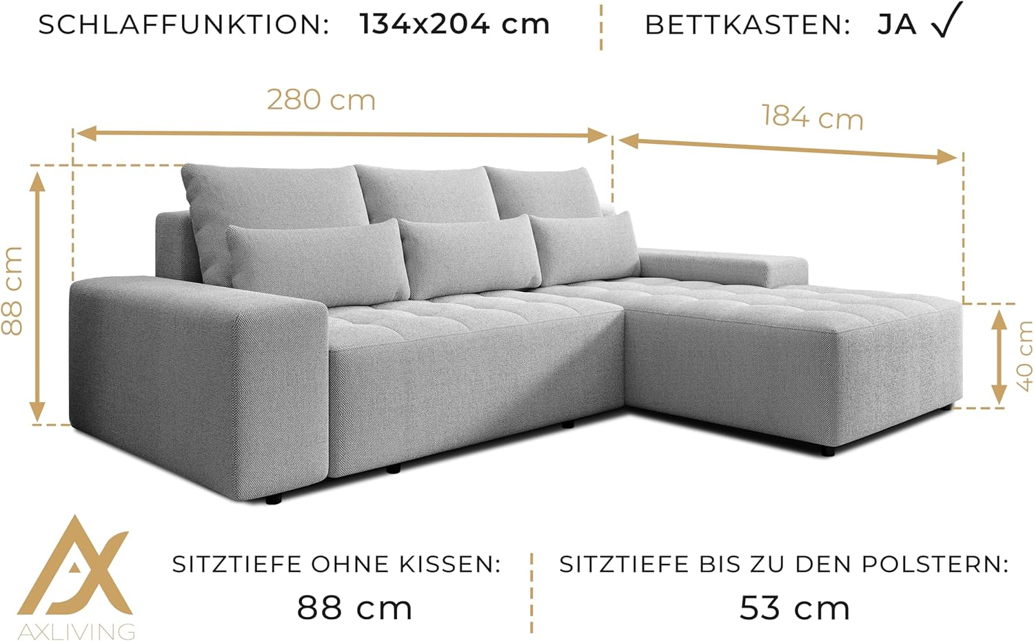 Ecksofa mit Schlaffunktion Alvorada 280 cm grau