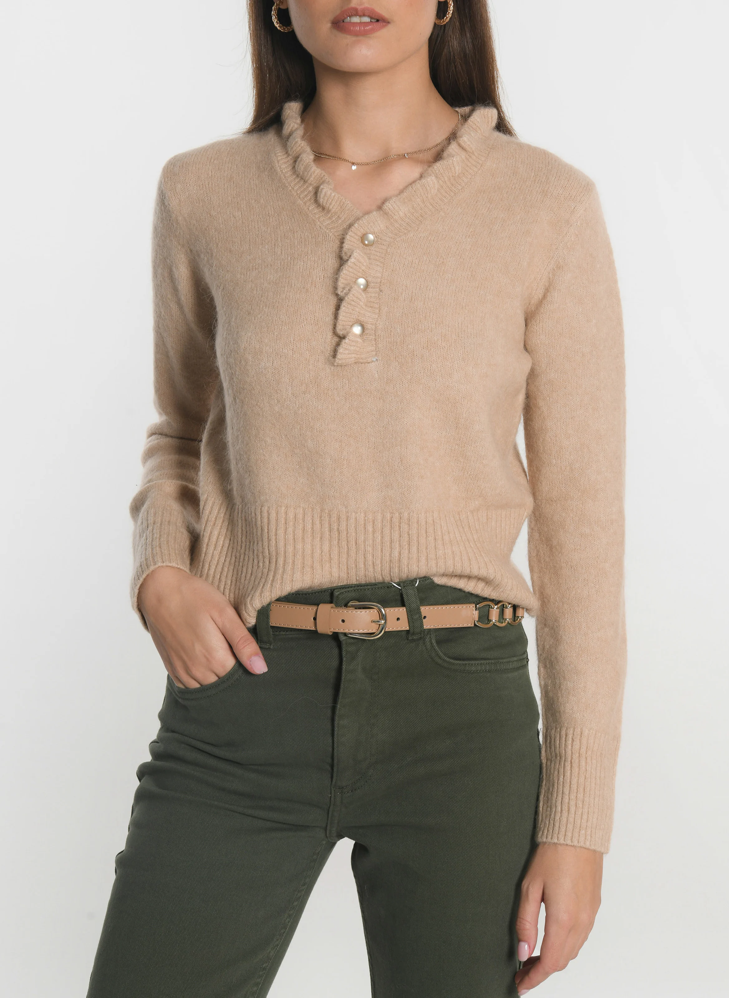 SANDRINE - Pull droit col V | Beige