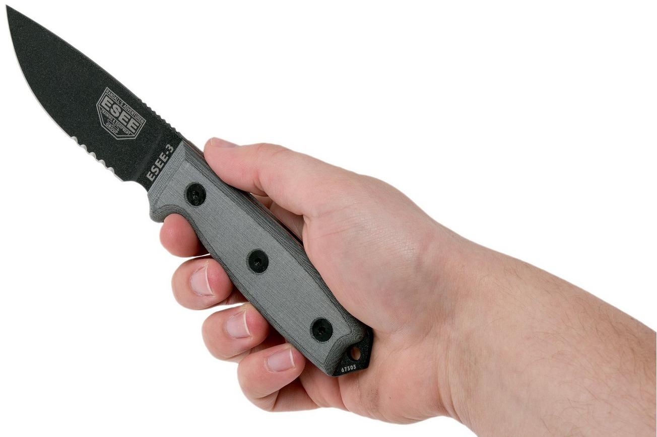 ESEE Model 3 serrated, grey handle 3S met schede   clip