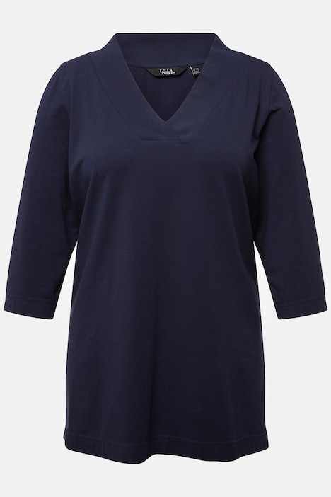 Longshirt, A-Linie, V-Ausschnitt, 3/4-Arm