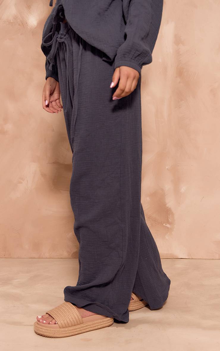 Bleu Foncé Pantalon Large En Gaze Texturée