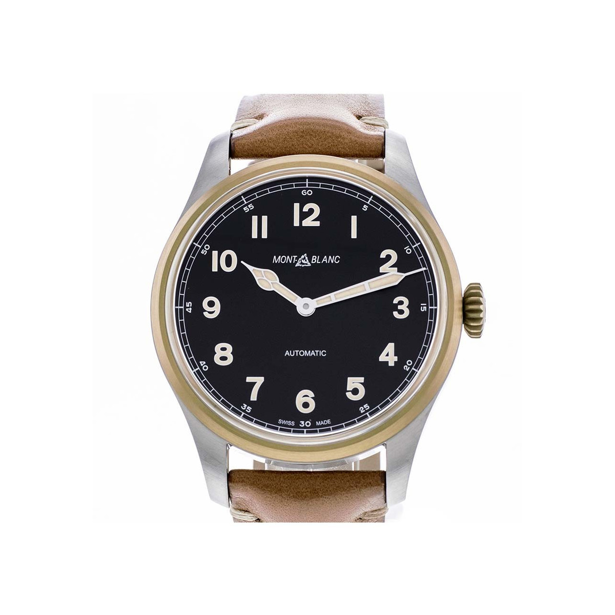 Montre d'occasion Montblanc 1858 homme automatique acier bracelet cuir marron