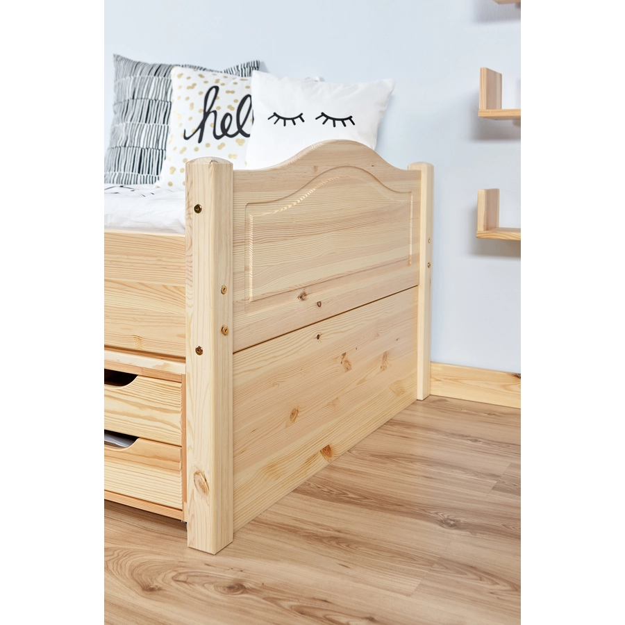 TiCAA Einzelbett Leni 90 x 200 cm Kiefer natur mit 4 Funktionsschubladen