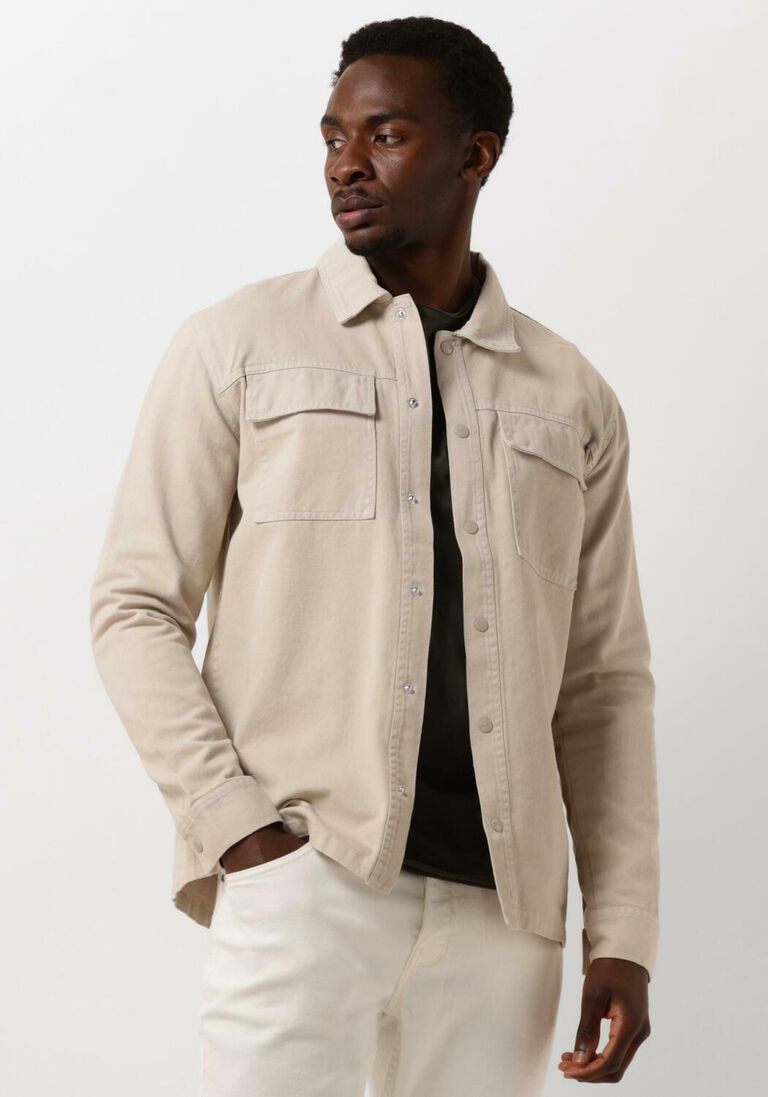 PURE PATH zand pure path overshirt twill shirt with chest pockets and garment dye